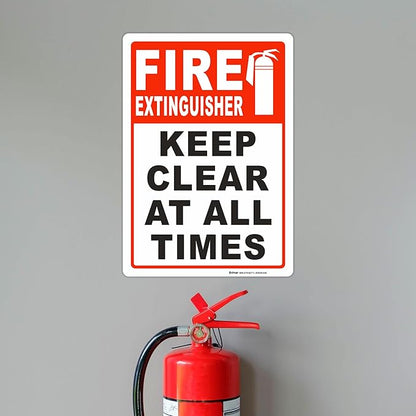 Brimar - 7 x 10" - Fire Extinguisher Keep Clear Sign - 3.5 Mil InfiniStick™ Vinyl Label - Easy Installation - Versatile Use