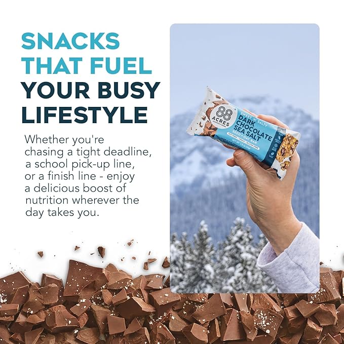 88 Acres Granola Bars | Gluten Free, Nut-Free Oat and Seed Snack Bar | Vegan & Non GMO | 6 Pack (Dark Chocolate Sea Salt))