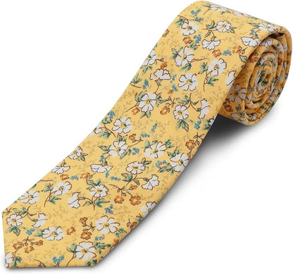 Cotton Floral Ties for Men 2.76" Men's Skinny Tie Linen Flower Printed Neck Tie for Wedding Dating Party