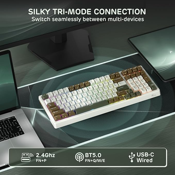 RK ROYAL KLUDGE F99 Wireless Mechanical Keyboard with Numper Pad, Tri-Mode Hot Swappable 95%100 Keys Gaming Keyboard Linear Creamy Switch, RGB Backlit Gaming Keyboard for PC/Tablet/Xbox/PS4/PS5