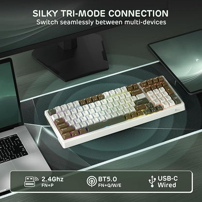 RK ROYAL KLUDGE F99 Wireless Mechanical Keyboard with Numper Pad, Tri-Mode Hot Swappable 95%100 Keys Gaming Keyboard Linear Creamy Switch, RGB Backlit Gaming Keyboard for PC/Tablet/Xbox/PS4/PS5