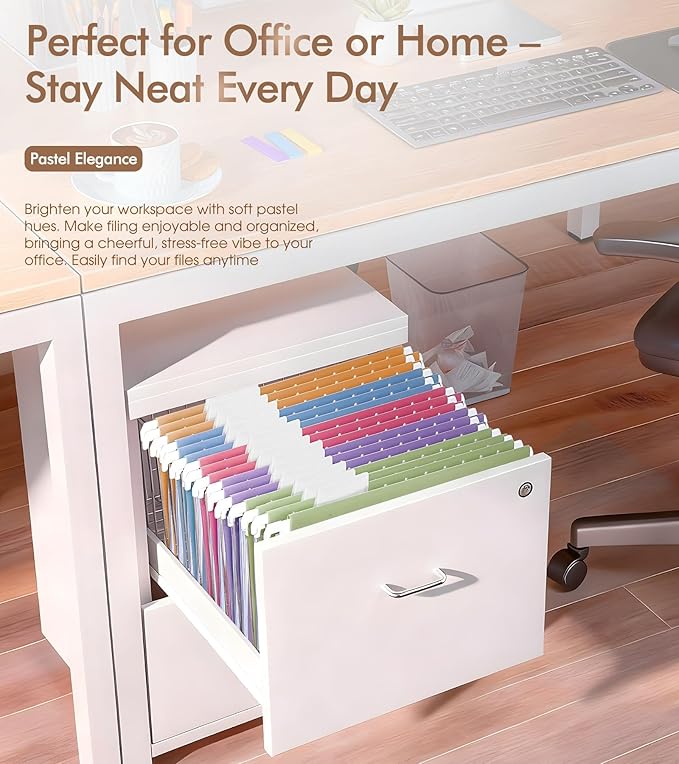 Plastic Hanging File Folders, 15 Pack Letter Size – Waterproof, Tear-Resistant, Pastel Colors with Expandable Bottom & 1/5-Cut Tabs for Filing Cabinets & Office Organization(A)