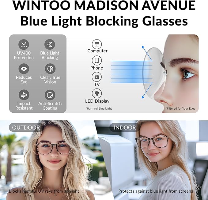 Blue Light Glasses for Woman Men | 99% Blue Light Blocking Glasses for Computer Gaming TV Phone Screen Square Frame | Anti Eyestrain & UV Glare Protection - 3 Pair