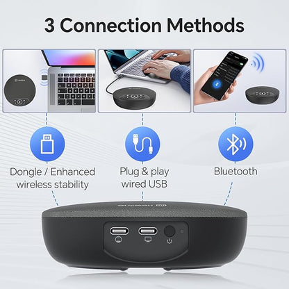 N newline USB Conference Microphone Speaker with Dongle, Bluetooth Speakerphone, 360° Voice Pickup, 4 Mics, Portable USB Speakerphone w/Noise Reduction for Home Office, Meeting Teams, Zoom, NewPie 30