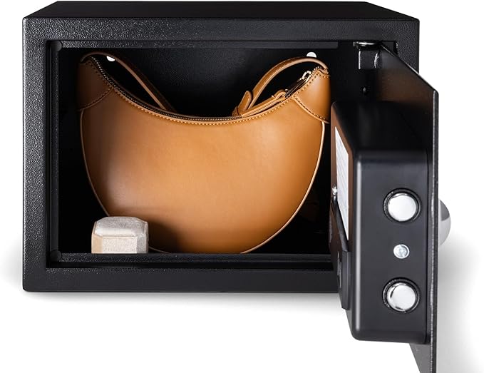 Amazon Basics Steel Security Safe and Lock Box with Electronic Keypad, for Cash, Jewelry, Documents, Black, 0.5 Cubic Feet, 13.8" W x 9.8" D x 9.8" H