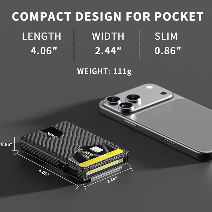 Wallet for Men Slim RFID Blocking -Metal Smart Pop-Up Credit Card Holder with 2 ID Windows, Holds 8-10 Cards,Bifold Minimalist Front Pocket Wallet & Money Clip,Men's accessories(Carbon)