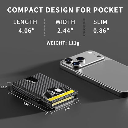 Wallet for Men Slim RFID Blocking -Metal Smart Pop-Up Credit Card Holder with 2 ID Windows, Holds 8-10 Cards,Bifold Minimalist Front Pocket Wallet & Money Clip,Men's accessories(Carbon)