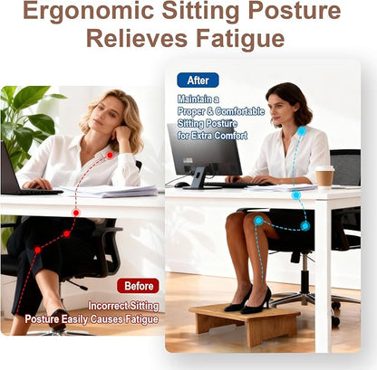 Solid Wood Under Desk Footrest Foot Rest for Under DEST at Work Ergonomic Foot Stool Improves Posture and Circulation, Chair Footrest for Leg Rests 350lbs Capacity for Home Office