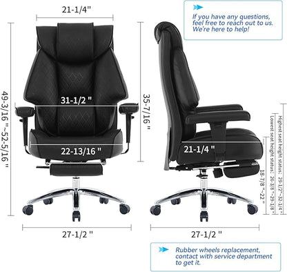 Big and Tall Office Chair with Footrest, PU Leather High Back Executive Office Chair 400lbs, Ergonomic Computer Chairs Lumbar Support for Heavy People (All Black)
