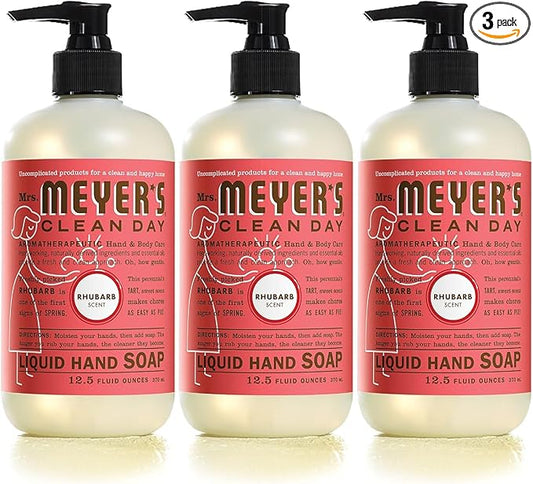 MRS. MEYER'S CLEAN DAY Hand Soap, Made with Essential Oils, Biodegradable Formula, Rhubarb, 12.5 Fl. Oz - Pack of 3