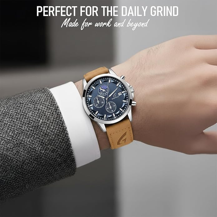 Distinctive Mens Analog Chronograph Watches with Auto Date & Multi Subdials, Fashion Casual Sport Quartz Wrist Watches with Luminous, 3ATM Waterproof, Valentines Day Gifts for Him, Boyfriend, Husband, Dad