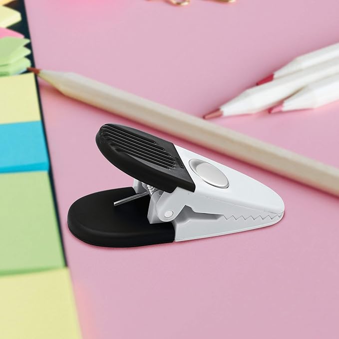 50 Magnetic Memo Holders Set - Customizable Text, Logo - Large Clip, Plastic - White Black