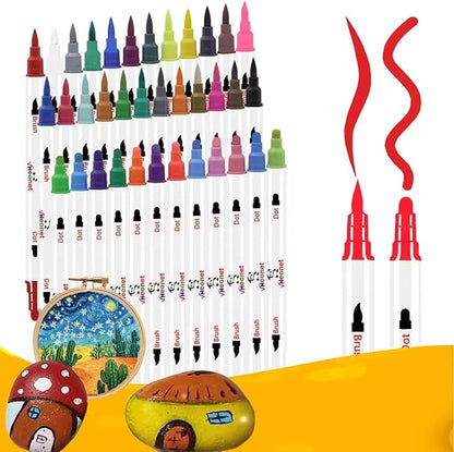 Acrylic Paint Markers, 36 Colors Fabric Markers ,Acrylic Paint Pen Dual Tip with Brush Tip and Dot Tip, No Bleeding Coloring Marker for Wood, Rock, Canvas, Glass, Metal, Ceramic, Plastic, Fabric