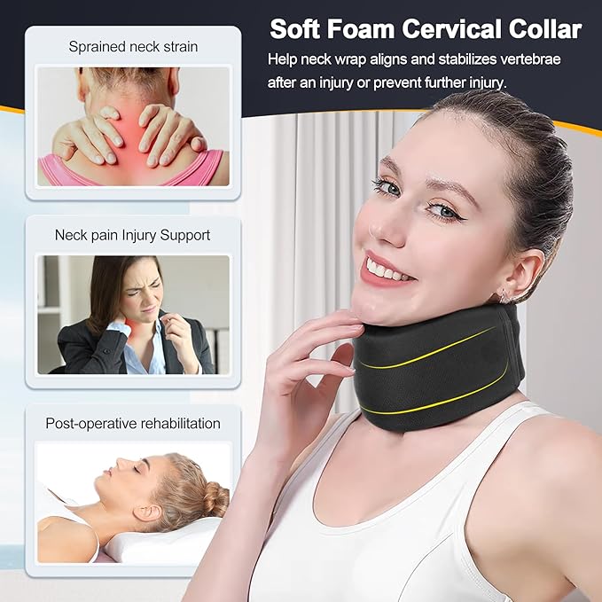 CozyHealth Neck Brace for Neck Pain and Support, Soft Neck Support Relieves Pain & Pressure in Spine for Women & Men, Wrap Align Stabilize Vertebrae Foam Cervical Collar for Sleeping (Black, XS, 2.5" Middle Height)