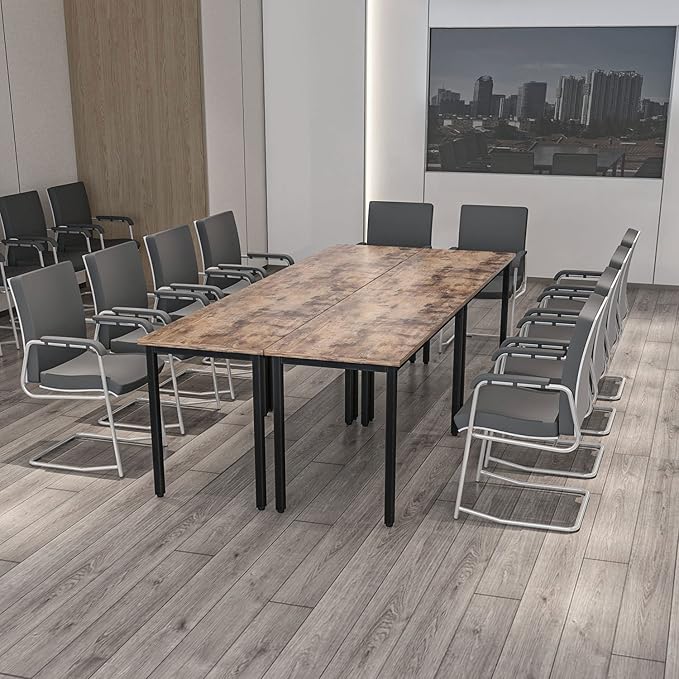 Bonzy Home Conference Tables 8ft Office Computer Desk for Meeting Room Study Writing Printer Podcast Table for 10 People Rustic Brown 4PCS 94.4"x47.2"x29.5"