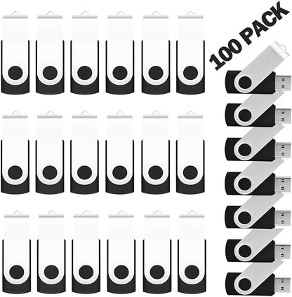 8GB Bulk Flash Drives 100 Pack, EASTBULL USB 2.0 Flash Drive Bulk Thumb Drive Pack Memory Stick Swivel Pen Drives (Black)