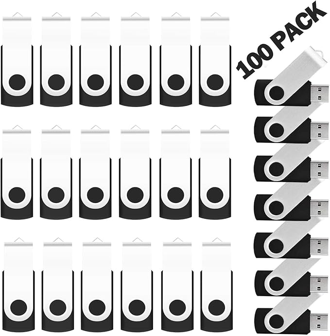 EASTBULL 100PCS Bulk Flash Drives 4 GB USB 2.0 Flash Drives Pack Thumb-Drive Bulk USB Drive Bulk Swivel Pen Drive (Black)