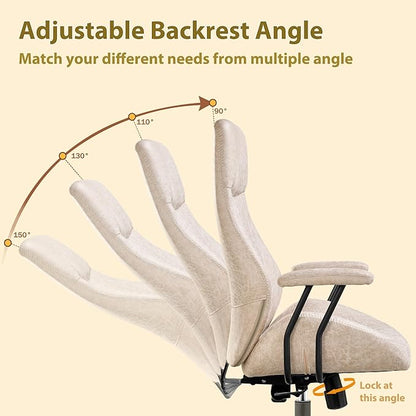 High Back Padded Headrest Office Chair, Suede Ergonomic Executive Office Chair with Lumbar Support, Adjustable Height Home Office Desk Chair with Armrests, Rolling Swivel Computer Gaming Chair, Beige