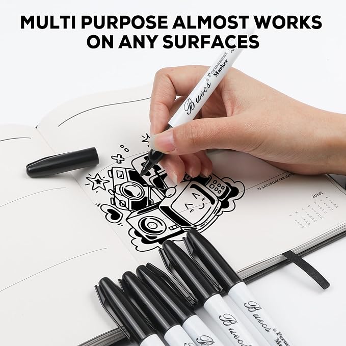 Permanent Markers, 60 Count Black Permanent Markers, Fine Point, Waterproof & Smear Proof Markers, Quick Drying, Office Supplies for School, Office, Home