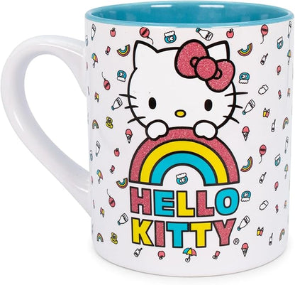 Silver Buffalo Sanrio Hello Kitty Rainbow Glitter Ceramic Mug, 14 Ounces