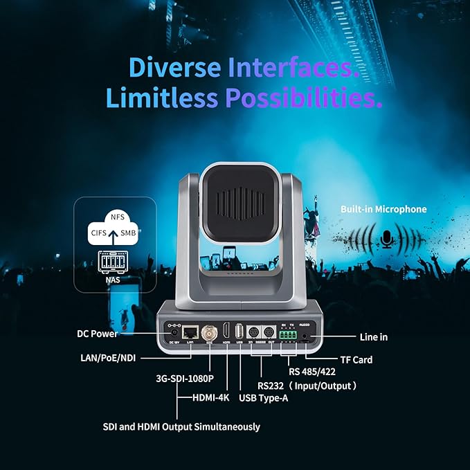zowietek 4K PTZ Camera PoE, 25X Optical Zoom, Simultaneous HDMI and SDI Output, USB Out for Conference, RTSP/RTMP(s)/SRT, Standalone IP Live Streaming to YouTube for Meeting, Church, Event