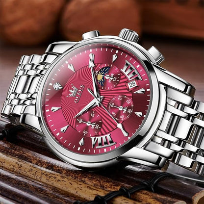 OLEVS Men's Luxury Watch Waterproof Luminous Easy Read Chronograph Watches Full Gold/White Dail/Black Face with Calendar Wristwatch