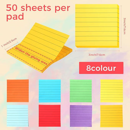 64 Pack Lined Sticky Notes 3x3 Post Note with Lines Bright Ruled Sticky Notes Bulk Note Pads Self Adhesive Memo Papers with Lines for Office, Home, School, Meeting