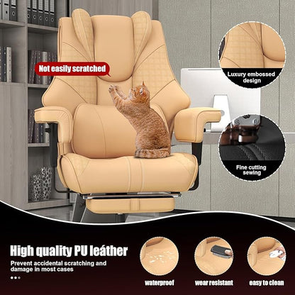 600lbs Big and Tall Office Chair - Wide Ergonomic Leather Executive Chair with Footrest, Lumbar Support & Swivel Wheels (Brown)