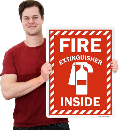 SmartSign 24 x 18 inch “Fire Extinguisher Inside” Sign with Pre-cleared Holes, Digitally Printed, 55 mil HDPE Plastic, Red and white, Made in USA