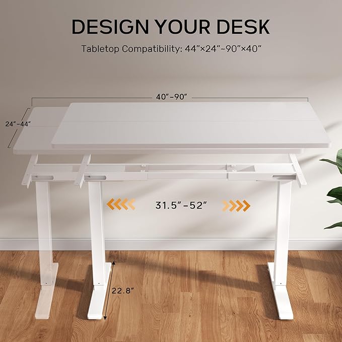Dual Motor Electric Standing Desk Frame, Height Adjustable Table Legs for Max 90″ x 44″ Desktop with 330lbs Capacity, Ergonomic Sit Stand Up Desk Base for Home Office, White Frame Only