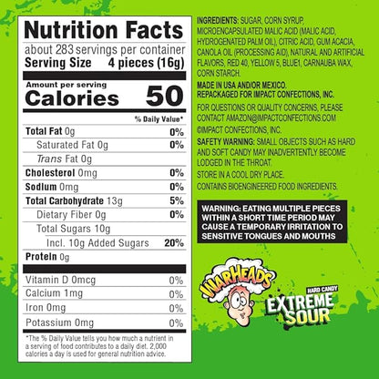 WARHEADS - Extreme Sour Hard Candy - Sour Apple, Black Cherry, Blue Raspberry, Lemon & Watermelon Flavors, Great For Parades - 10 lb. Bulk Bag