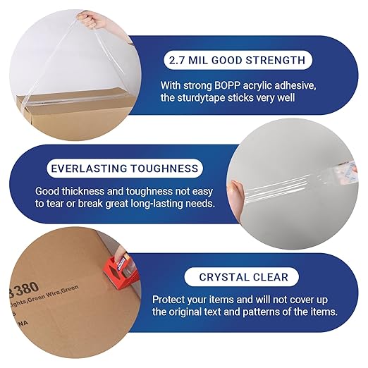 Heavy Duty Clear Packing Tape with Dispenser Combo for Shipping, Moving & Storage,Thicker Clear Packing Tape, 1.88 inches Wide, 60 Yards Per Roll, 36 Pack 2160 Total Yards