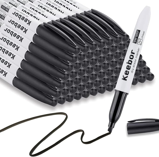 Dry Erase Markers Bulk, Chisel Tip, Black, 72 Pack Low-odor Whiteboard Markers, Office & Back to School Supplies, 20% More Ink