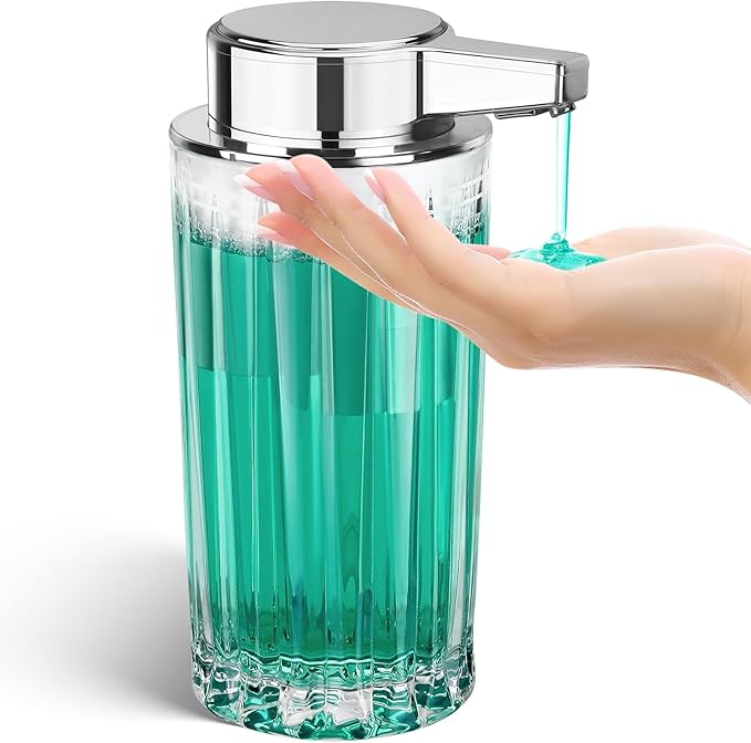 Automatic Soap Dispenser Liquid for Kitchen: 11 OZ Glass Touchless Clear Auto Soap Dispenser for Bathroom - Hand Dish Lotion Home Countertop Kids - Family Couple