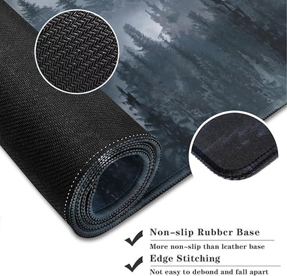 Grey Forest Patterns Desk Mat, Large Gaming Mouse Pad Non-Slip Rubber Base with Stitched Edges, Waterproof Protection for PC Laptop Home Office Desk Decor (31.5x11.8in)
