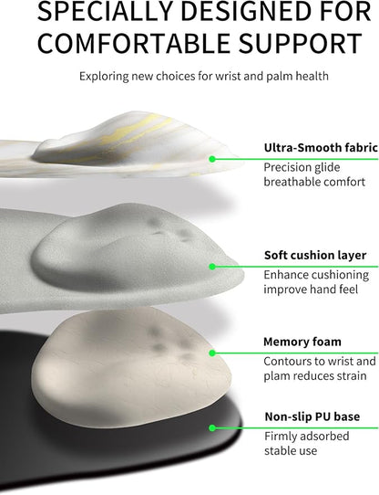 Palm-Rest and Wrist-Hugging Mouse Pad Wrist Rest, Ergonomic Wrist Support with Curve Fitting Cushioned Memory Foam for Carpal Tunnel Pain Relief, 9.9 x 8.3 Inch, Platinum Marble