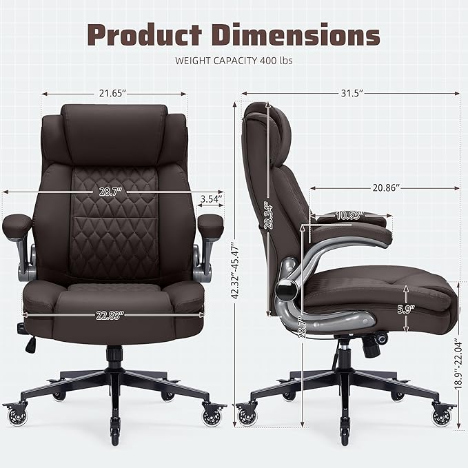 Large High Back Office Chair with Flip Arms- Executive Desk Chair with Locking Wheels, Adjustable Lumbar Support, Ergonomic Synthetic Leather Computer Chair Prevents Cats Scratching