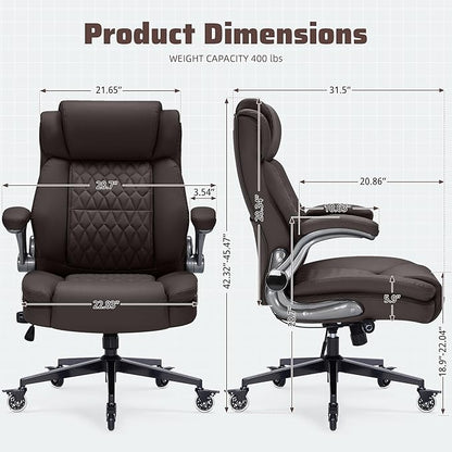 Large High Back Office Chair with Flip Arms- Executive Desk Chair with Locking Wheels, Adjustable Lumbar Support, Ergonomic Synthetic Leather Computer Chair Prevents Cats Scratching