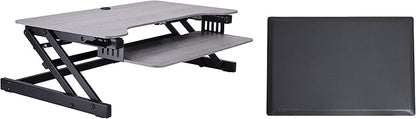 Rocelco 37.5" Height Adjustable Standing Desk Converter with Anti Fatigue Mat Bundle - Slide Out Retractable Keyboard Tray - Sit Stand Dual Monitor Riser - Computer Workstation - Gray (R DADRG-MAFM)