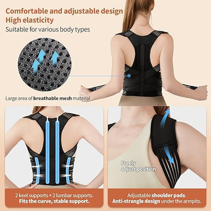 Posture Corrector for Women and Men, Back Support Brace for Neck Shoulder & Upper and Lower Back Pain Relief, Invisible Adjustable Lightweight Posture Corrector Under Clothes(Black, Medium)