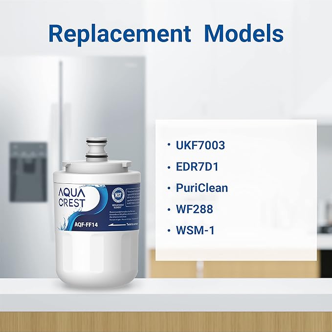 AQUACREST UKF7003 Refrigerator Water Filter, Replacement for Maytag UKF7003, UKF7002AXX, Whirlpool EDR7D1, UKF7003AXX, UKF7002, 7003AXXP, UKF7001AXX, UKF6001AXX, UKF5001, 2 PACK