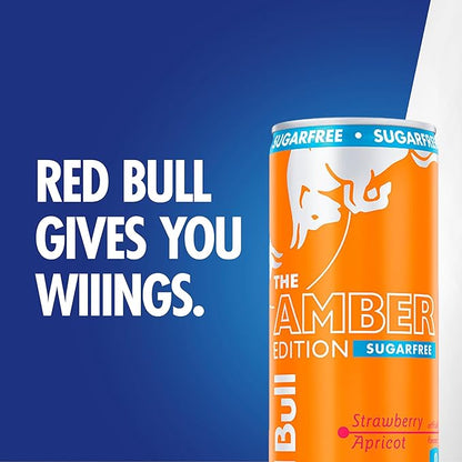 Red Bull Amber Edition Sugar Free Energy Drink, Strawberry Apricot, with 80mg Caffeine plus Taurine & B Vitamins, 8.4 Fl Oz, Pack of 4 Cans