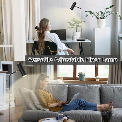 Floor Lamp, Industrial Floor Lamps for Living Rooms & Bedrooms - Rustic Farmhouse Reading Lamp Standing, Adjustable Metal Heads Indoor Task Lighting for Living Room Office Home Décor (LED Black)