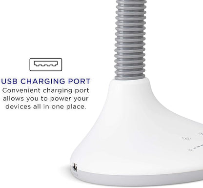 Verilux SmartLight Full Spectrum LED Desk Lamp with Adjustable Brightness, Flexible Gooseneck and Integrated USB Charging Port - Reduces Eye Strain and Fatigue - Ideal for Readers, Artists, Crafters