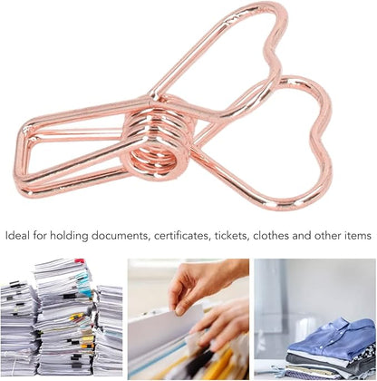 Clips in Assorted Sizes, Medium Metal Paper Clips, 100 Pcs Rose Gold - Strong Clamping Force, Hollow Heart Shape, Cute Office Document Accessories (Pink Gold)