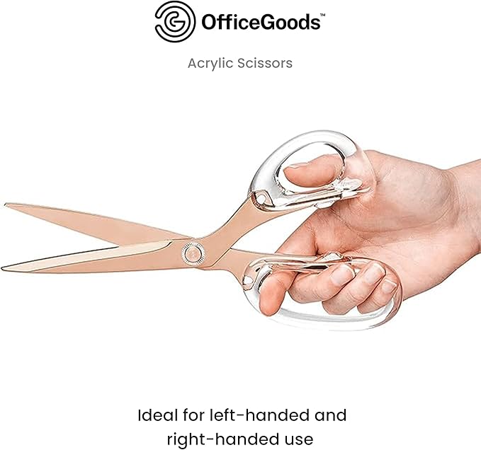 OfficeGoods 9” Stainless Steel Acrylic Scissors For Office and Home - Aesthetic and Sharp All Purpose Scissors, Perfect For Sewing, Arts and Crafts - Clear Rose Gold Metal