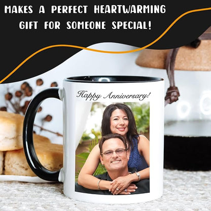 Personalized Coffee Mug, Custom Picture Text or Logo Ceramic Mug, Customized Gift for Men & Women, Taza Personalizada with Photo and Words, Customizable 11 Oz Tea Cup | White - Black