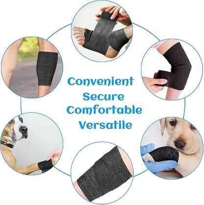 24 Rolls Elastic Self Adhesive Bandage Wrap 1 Inch, Breathable Non Woven Cohesive Bandage, Vet Wrap for Dogs, Ankle Sprains Swelling Medical First Aid Tape, Sports Athletic Tape Color Black