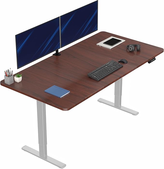 VIVO Electric 71 x 36 in Standing Desk, Memory Height Adjustment, 1B Series, Dark Walnut Top Gray Frame, DESK-KIT-1G7D-36