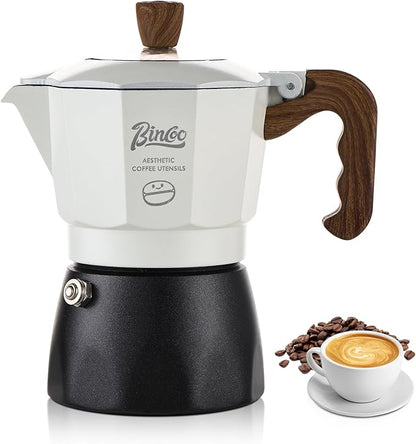 Bincoo Espresso Maker Stovetop - 2 Cup/120ML Small Stove Top Espresso Italian Coffee Maker, Camping Moka Pot (White-black)